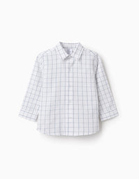 Chemise en Coton à Carreaux pour Bébé Garçon, Blanc