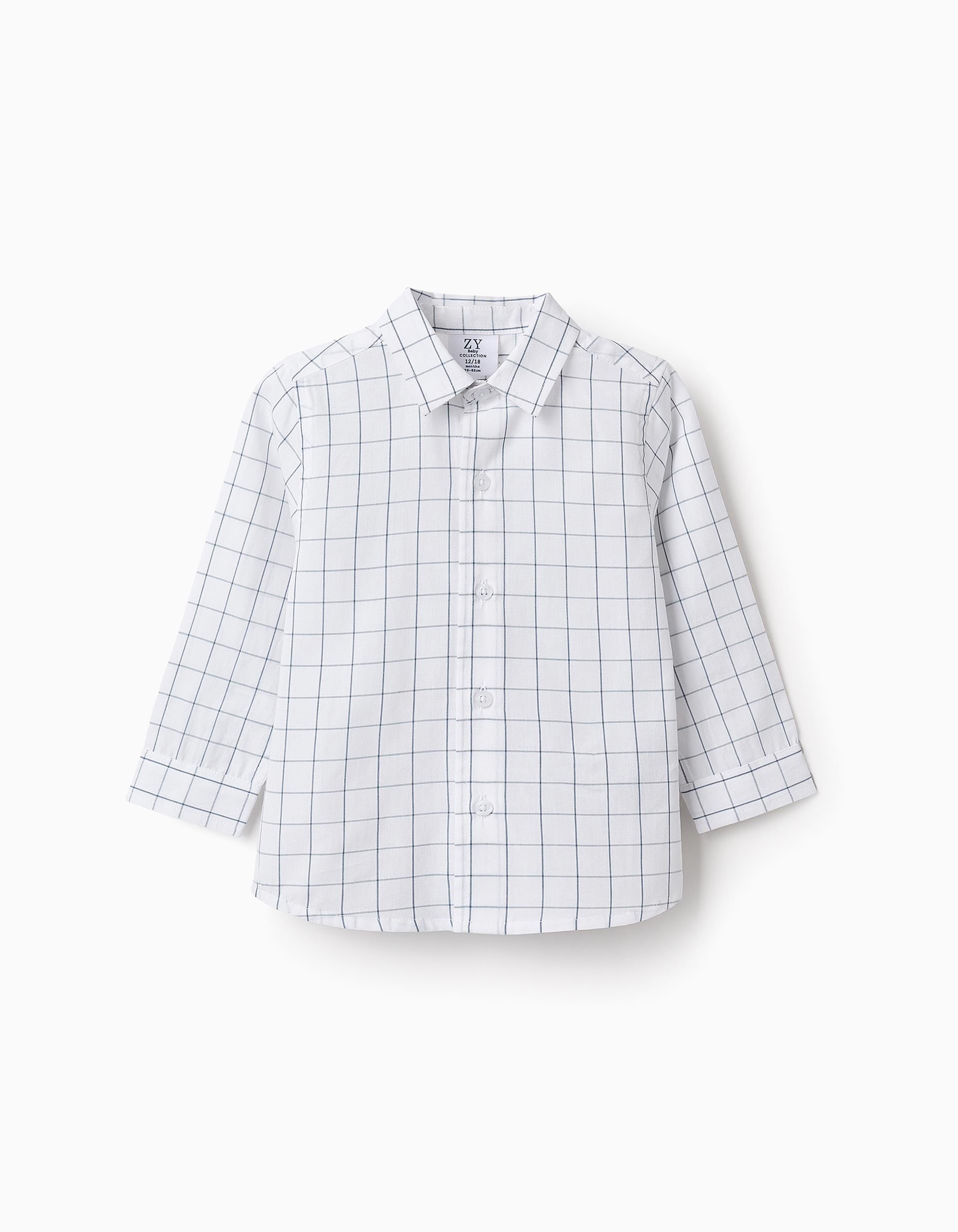 Checked Cotton Shirt for Baby Boys, White