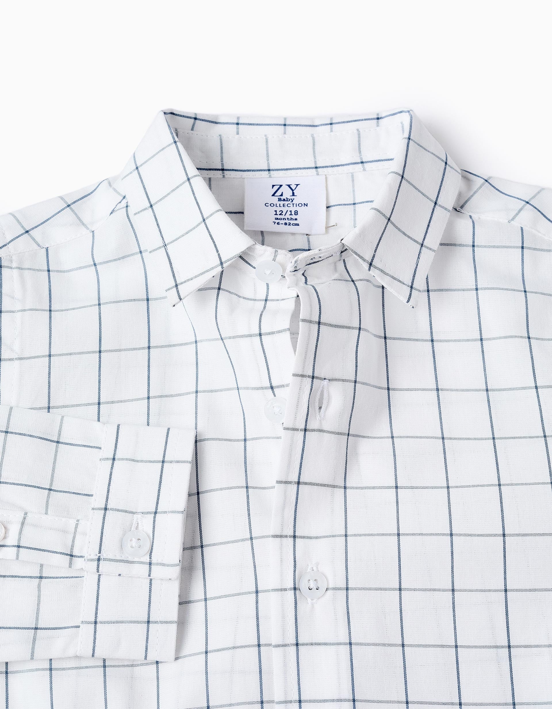 Checked Cotton Shirt for Baby Boys, White