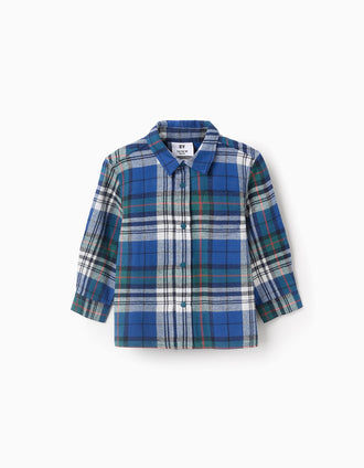 Chemise en Flanelle à Carreaux pour Bébé Garçon, Bleu