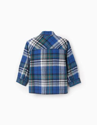 Chemise en Flanelle à Carreaux pour Bébé Garçon, Bleu