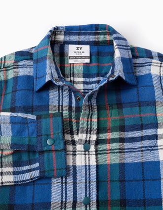 Chemise en Flanelle à Carreaux pour Bébé Garçon, Bleu