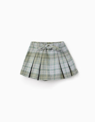 Saia-calção de Flanela com Xadrez para Menina, Verde/Cinza