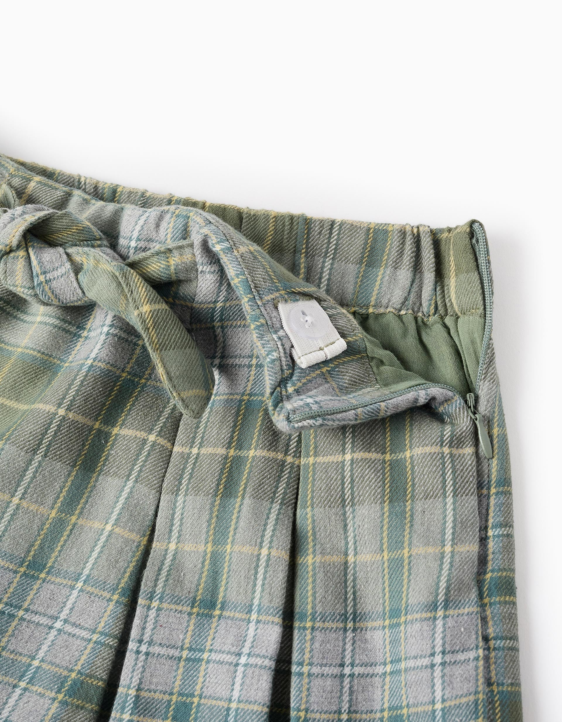 Flannel Check Skort for Girls, Green/Grey