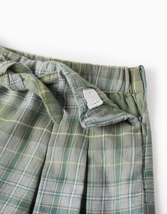 Saia-calção de Flanela com Xadrez para Menina, Verde/Cinza