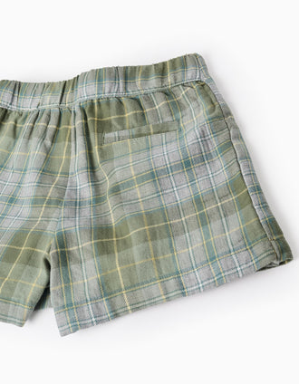 Saia-calção de Flanela com Xadrez para Menina, Verde/Cinza