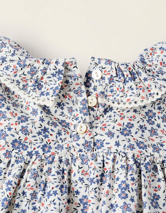 Robe + Bloomer Floral pour Nouveau-Né, Blanc/Bleu/Rouge