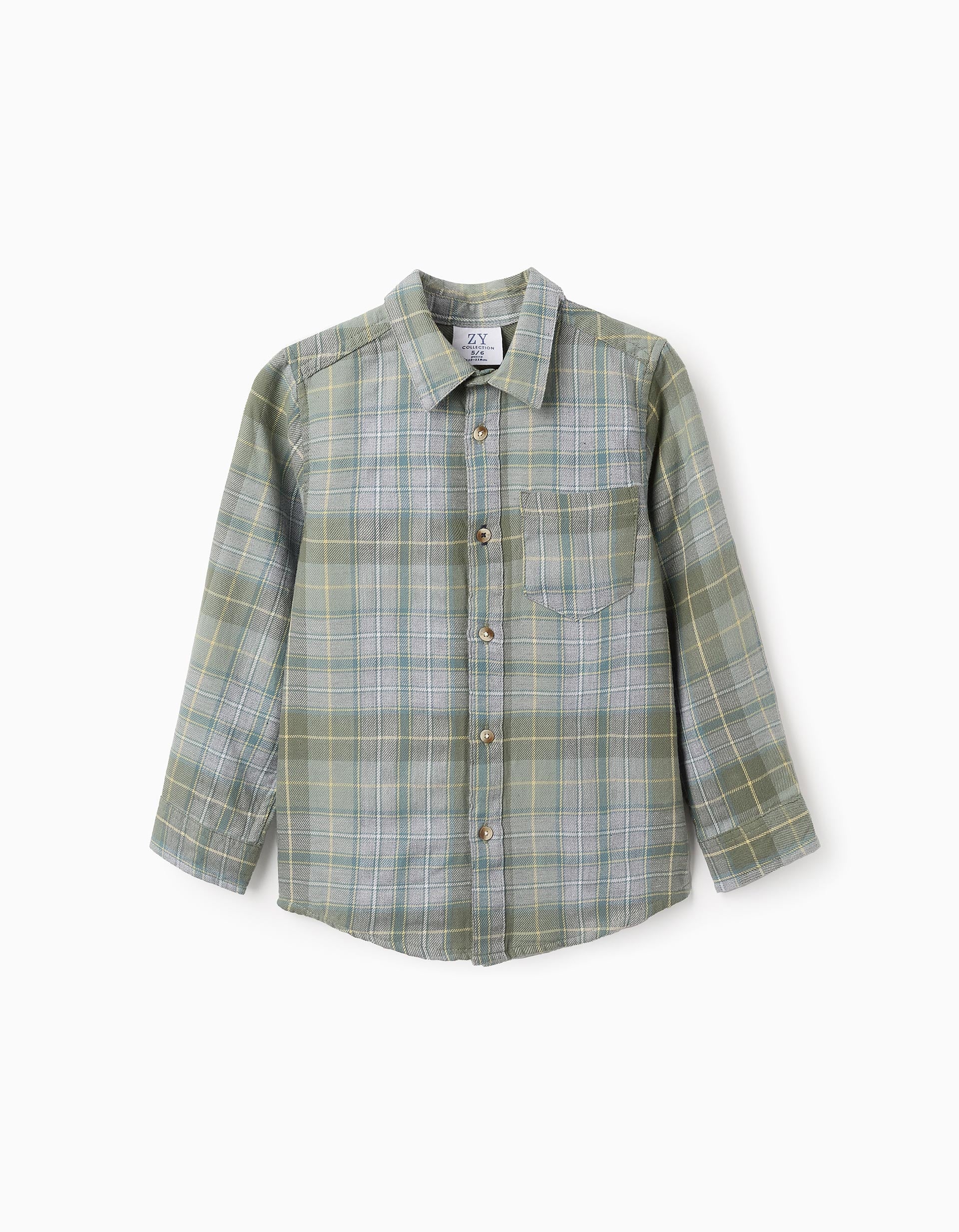 Flannel Checked Shirt for Boys, Green/Grey