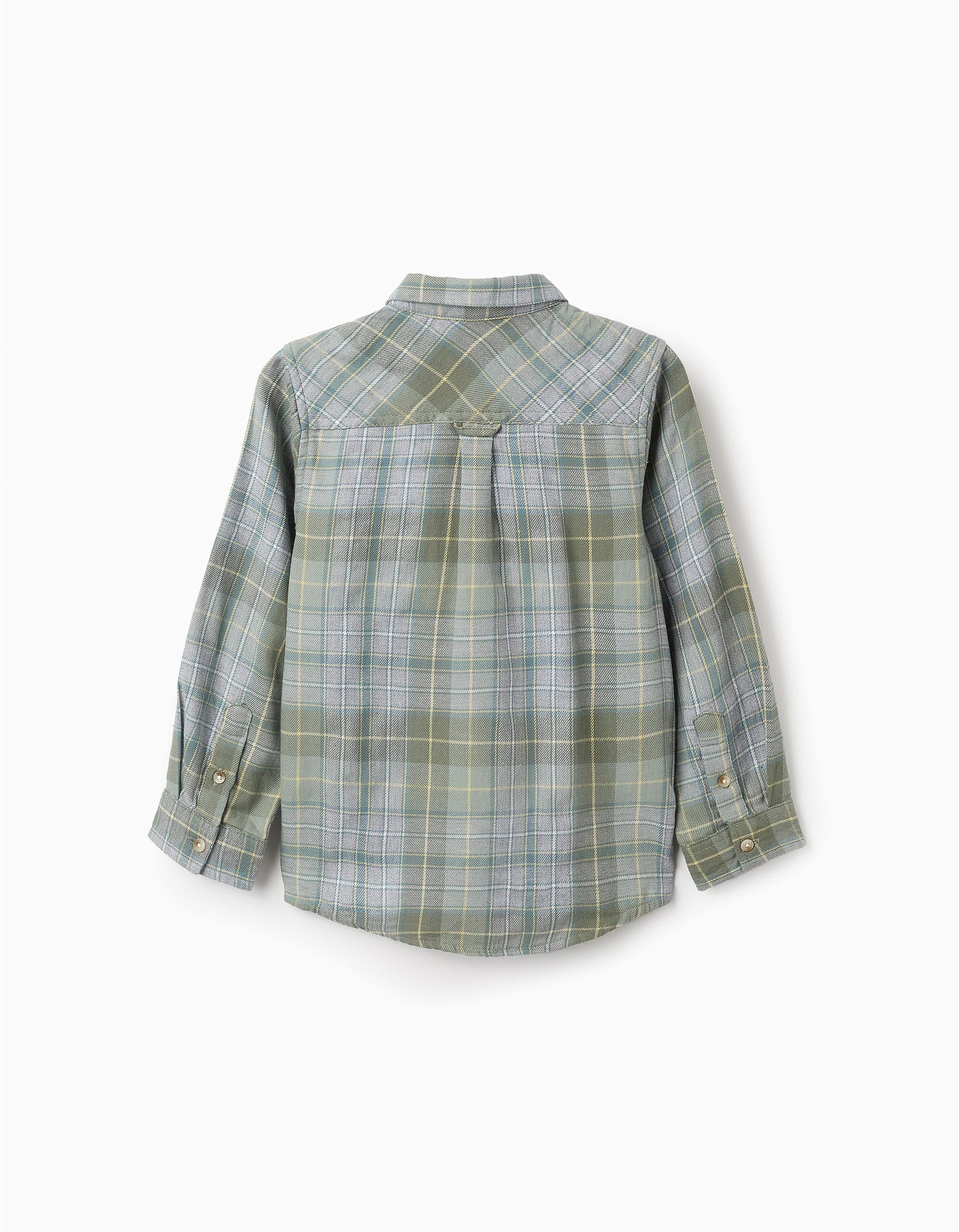 Flannel Checked Shirt for Boys, Green/Grey