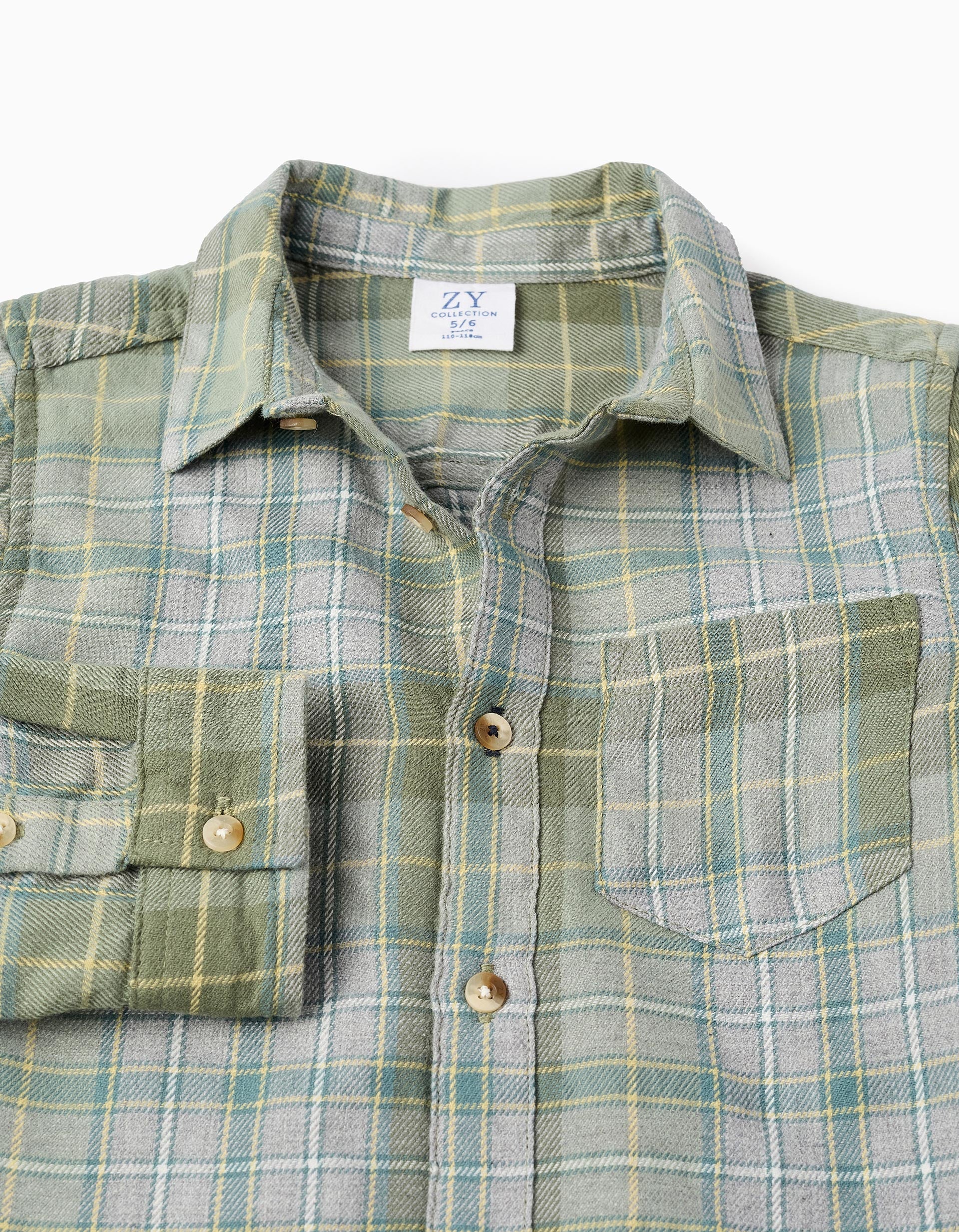 Flannel Checked Shirt for Boys, Green/Grey