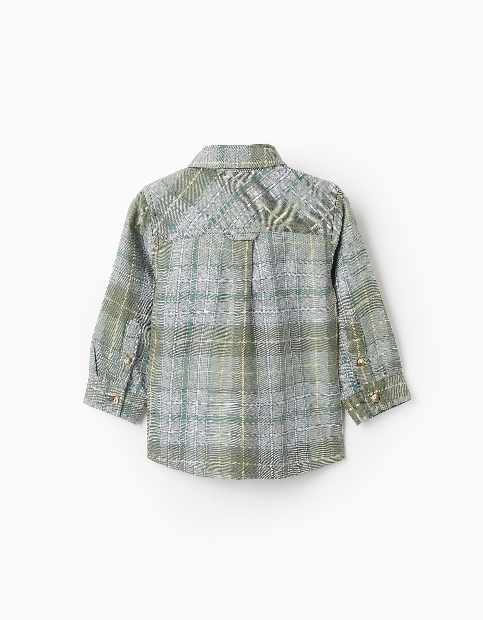 Flannel Checked Shirt for Baby Boys, Green/Grey