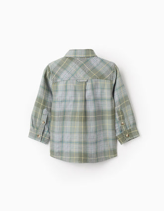 Camisa de Flanela com Xadrez para Bebé Menino, Verde/Cinza