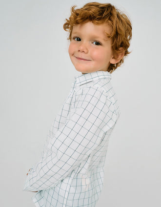 Chemise en Coton à Carreaux pour Garçon, Blanc