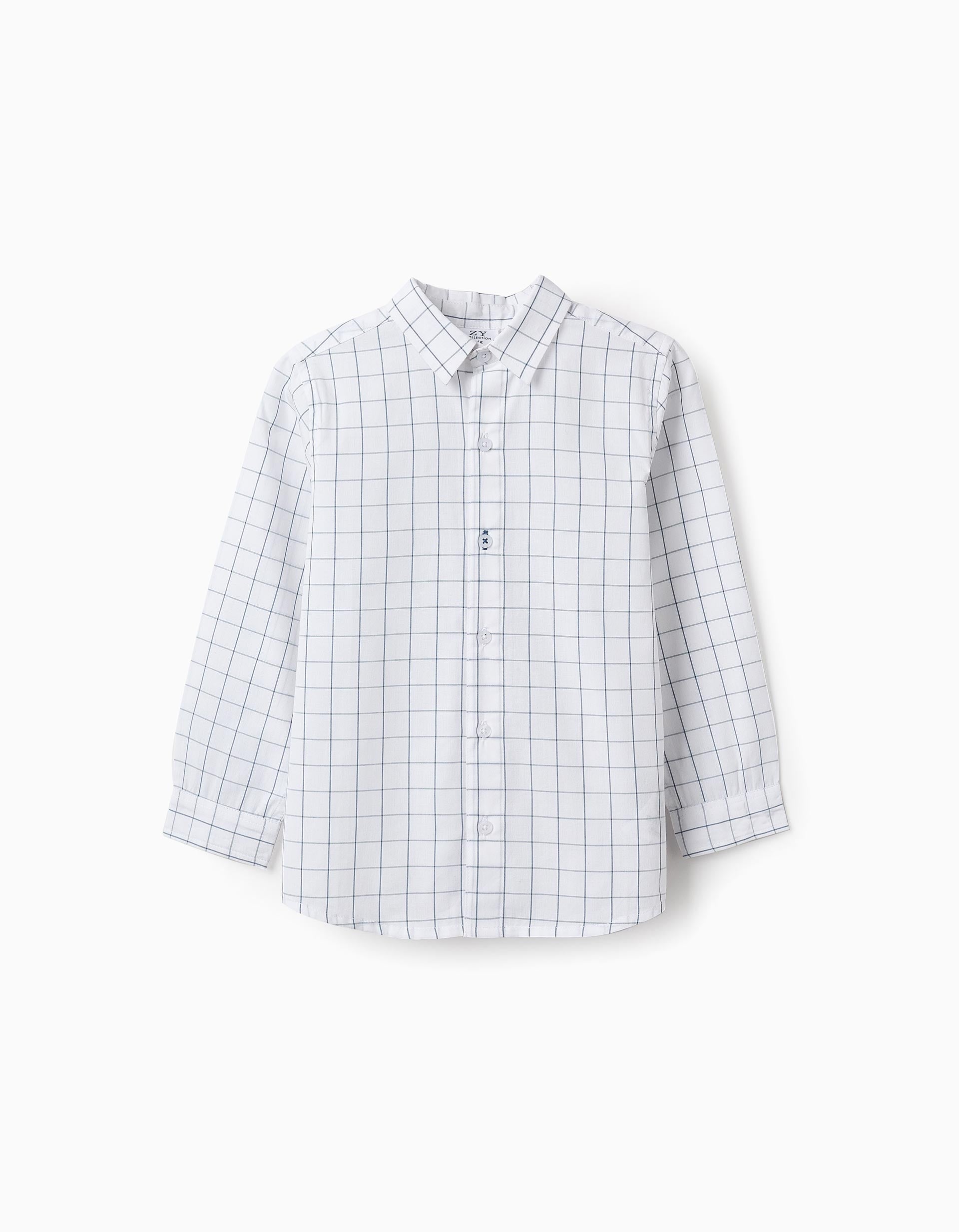 Checked Cotton Shirt for Boys, White