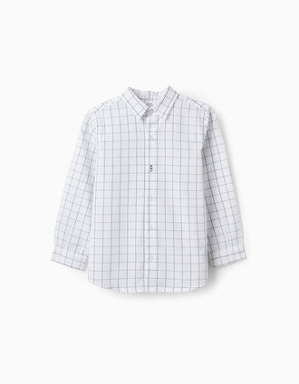 Chemise en Coton à Carreaux pour Garçon, Blanc