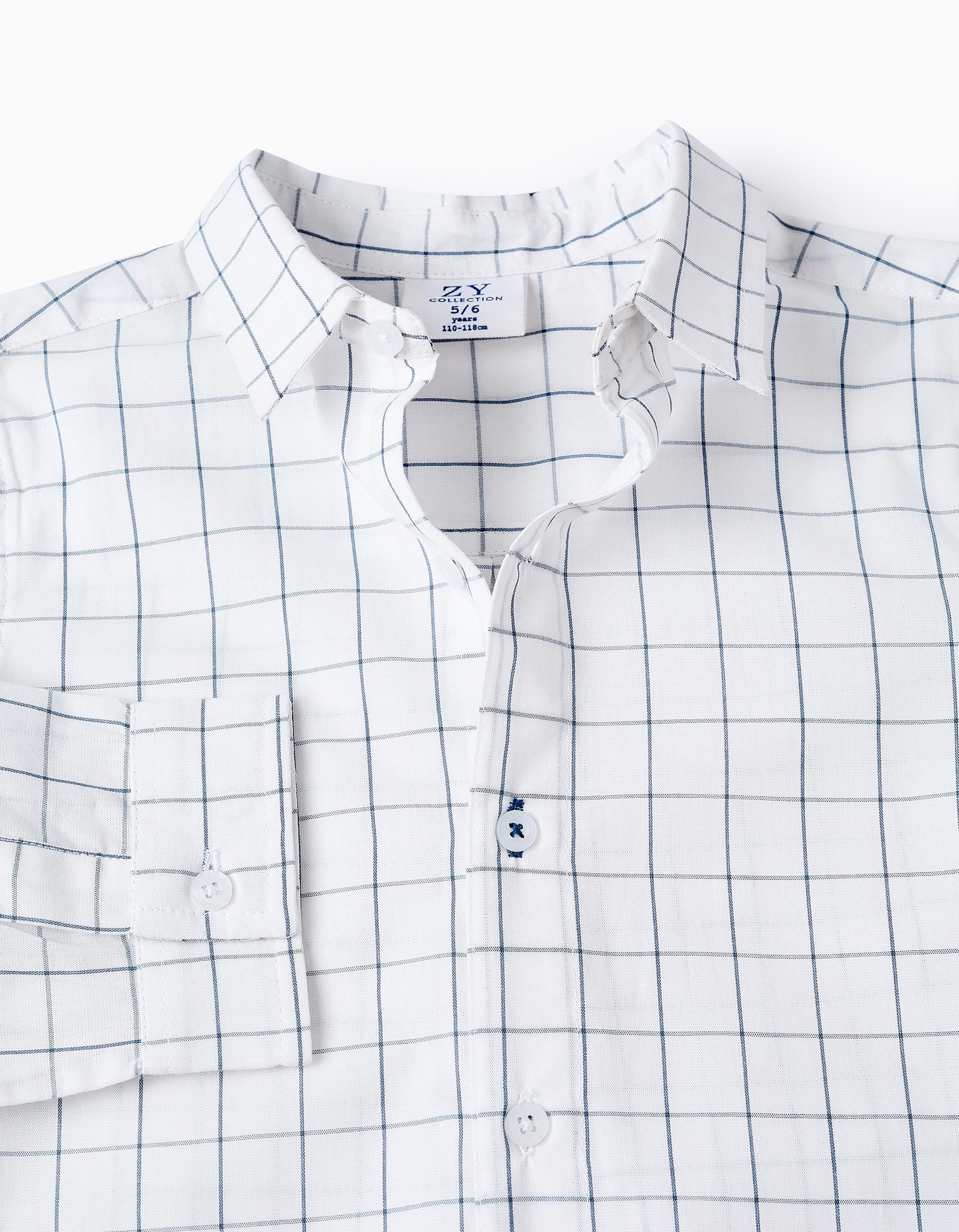 Checked Cotton Shirt for Boys, White