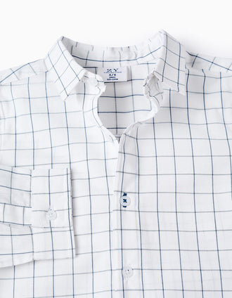 Camisa de Algodón a Cuadros para Niño, Blanco