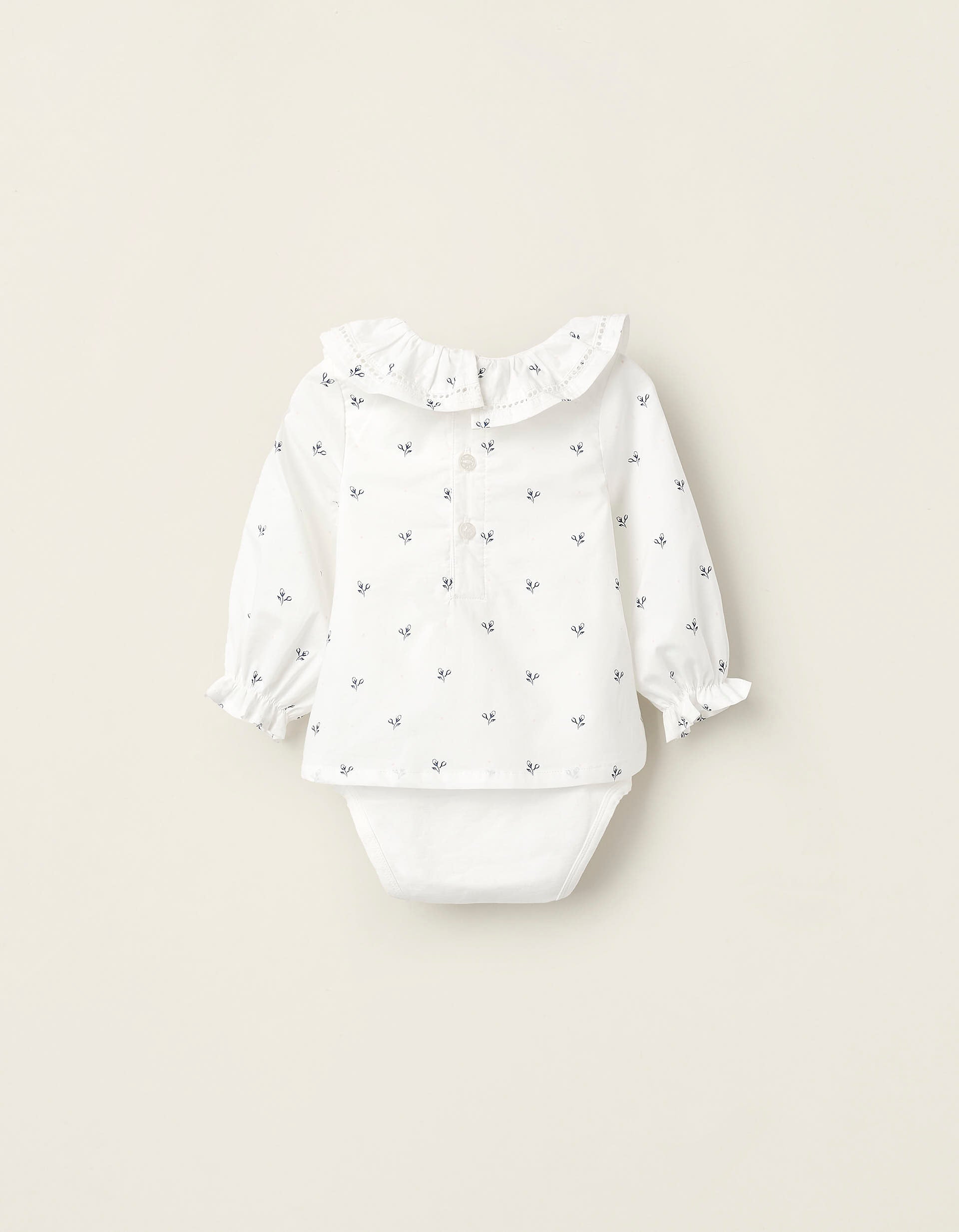 Floral Blouse with Integrated Bodysuit for Newborn Girls, White