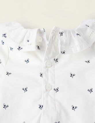 Blusa con Body Integrado Floral para Recién Nacido, Blanco