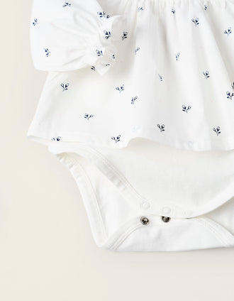 Blusa com Body Integrado Floral para Recém-Nascido, Branco