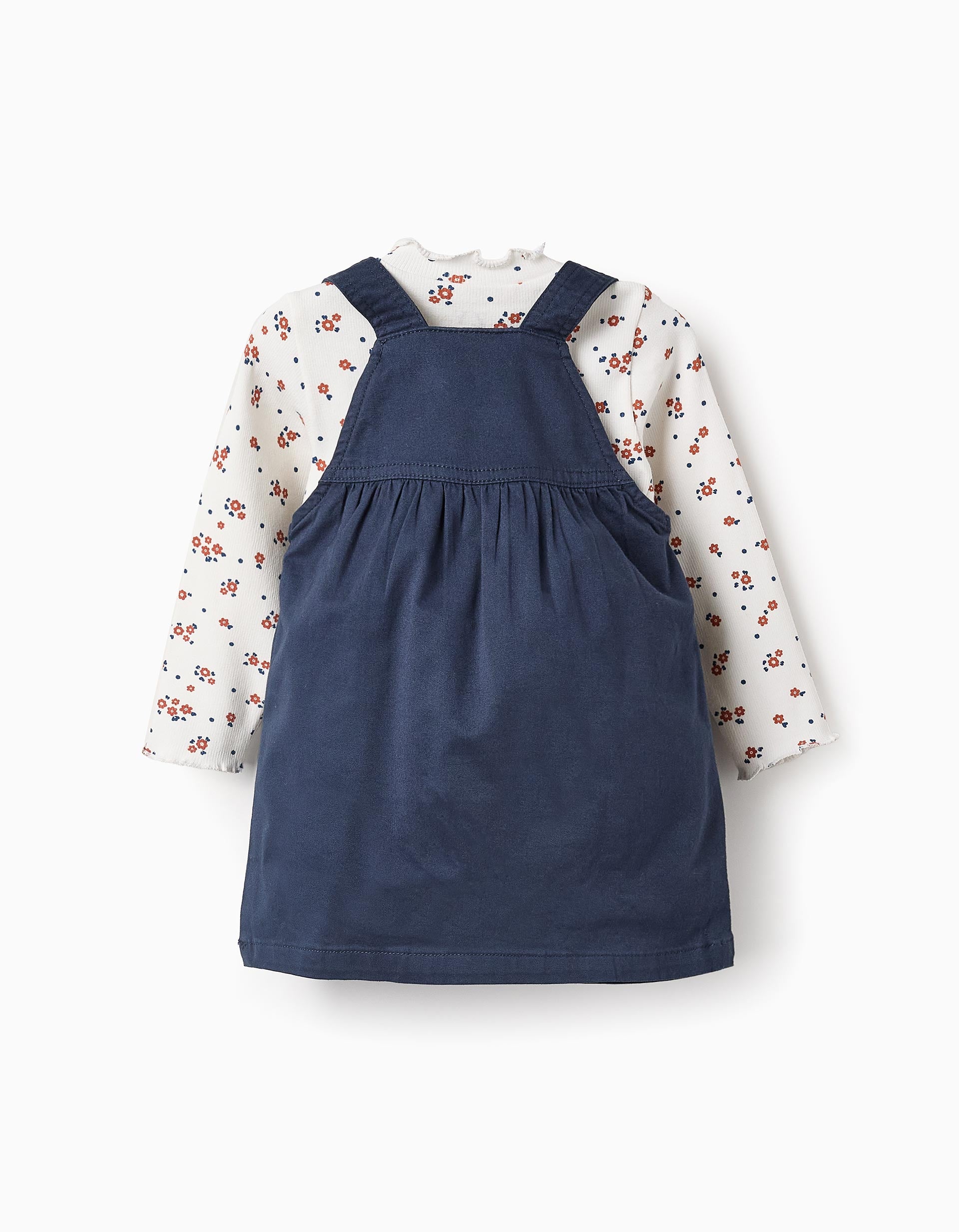 Floral Jumper + Pinafore Dress for Baby Girls, Dark Blue