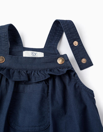 Camiseta Floral + Falda de Peto para Bebé Niña, Azul Oscuro