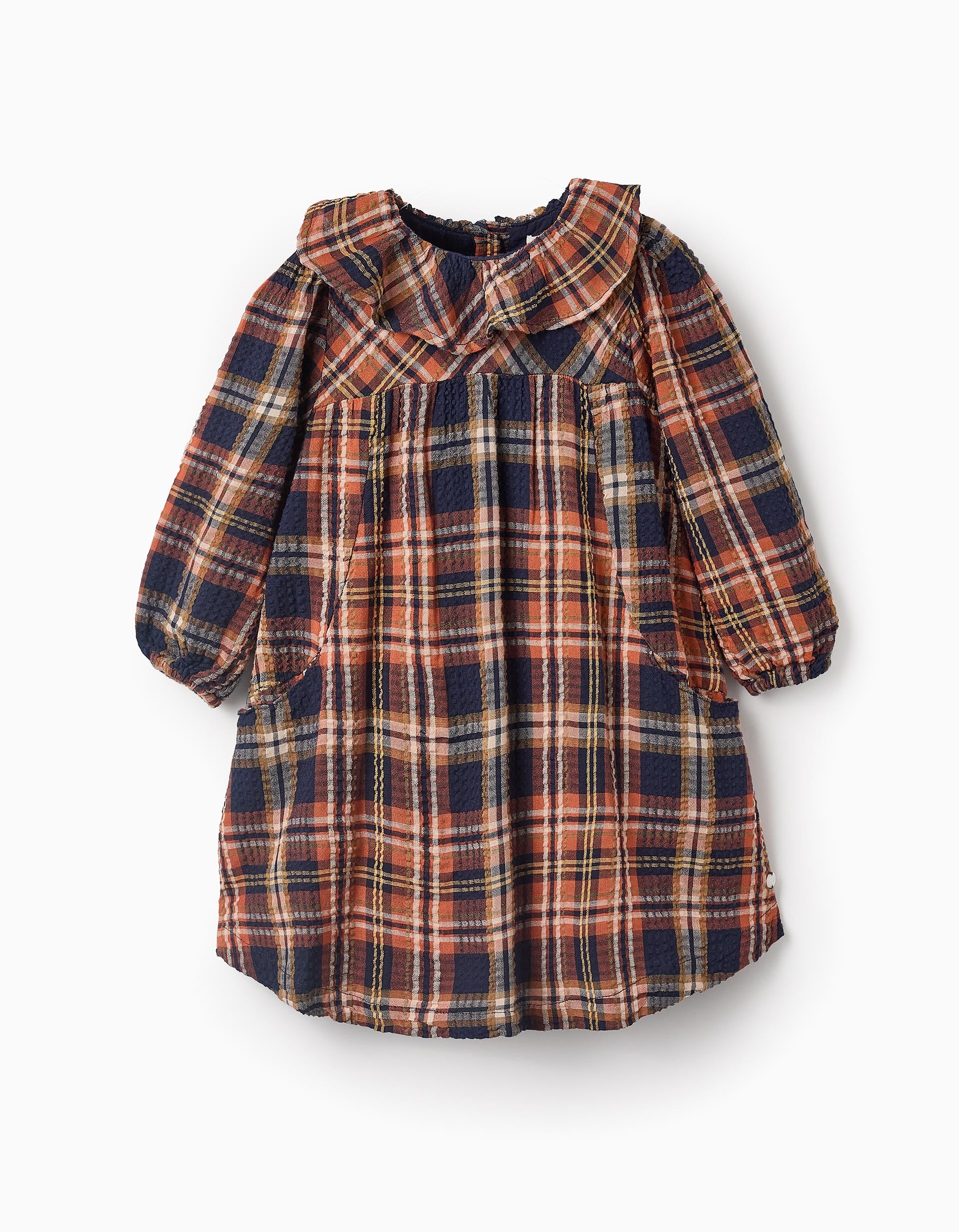 Dress with Check for Baby Girls 'B&S', Orange/Dark Blue