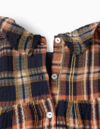 Robe à Carreaux pour Bébé Fille  'B&S', Orange/Bleu foncé
