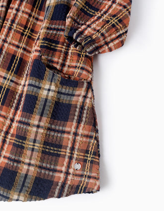 Vestido com Xadrez para Bebé Menina 'B&S', Laranja/Azul Escuro
