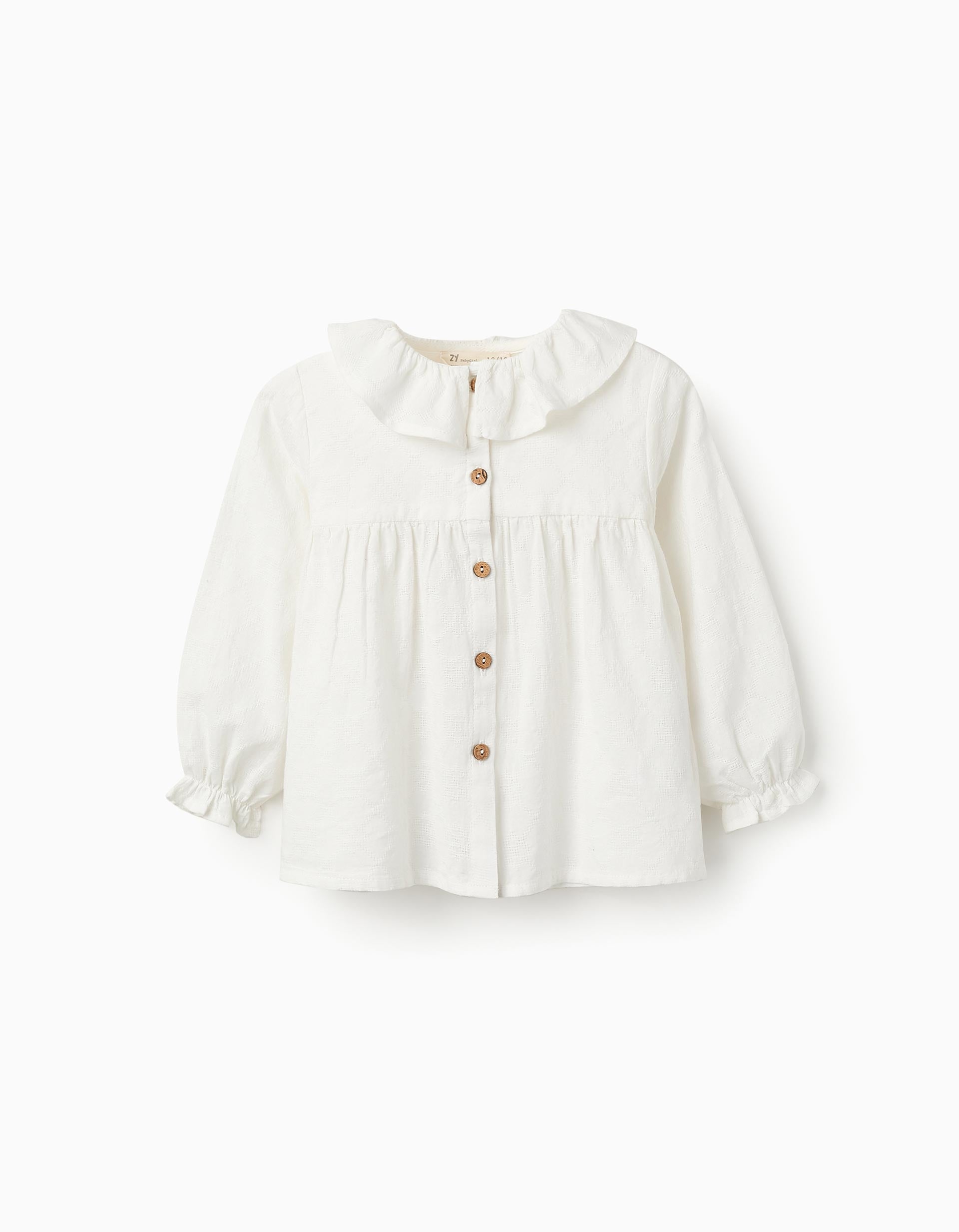 Cotton Shirt with Ruffles for Baby Girls, White