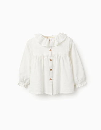 Camisa de Algodón con Volantes para Bebé Niña, Blanco