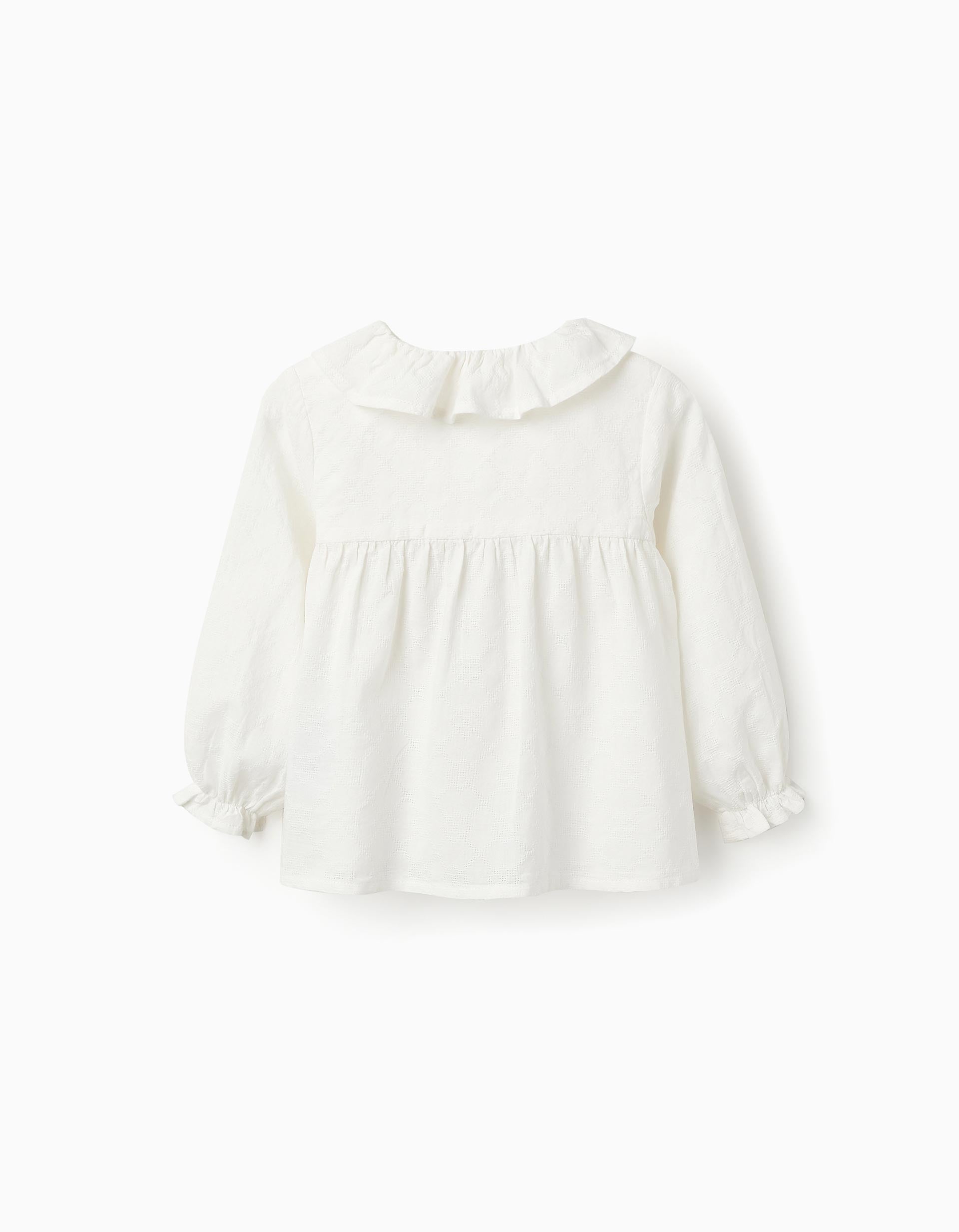 Cotton Shirt with Ruffles for Baby Girls, White