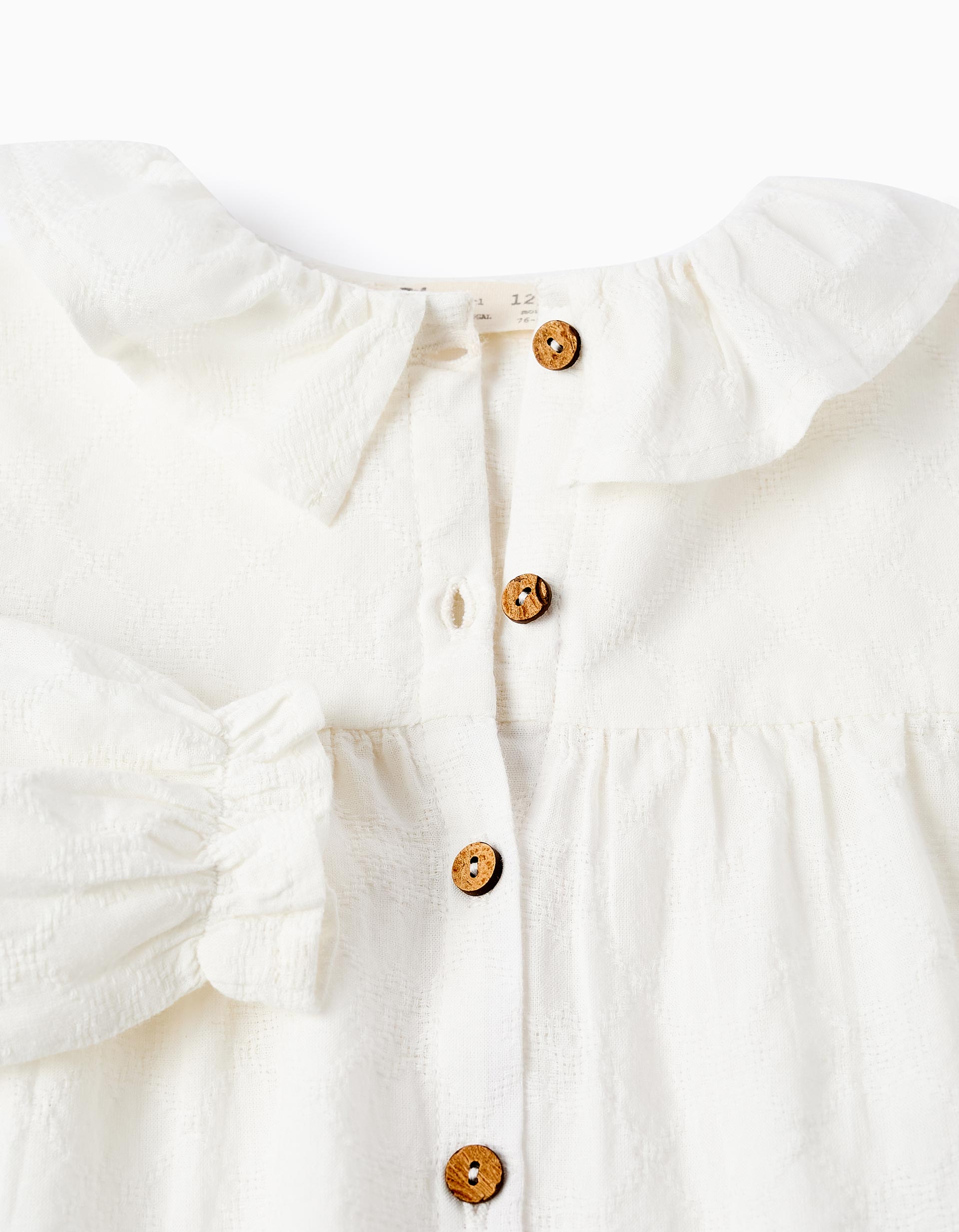 Cotton Shirt with Ruffles for Baby Girls, White