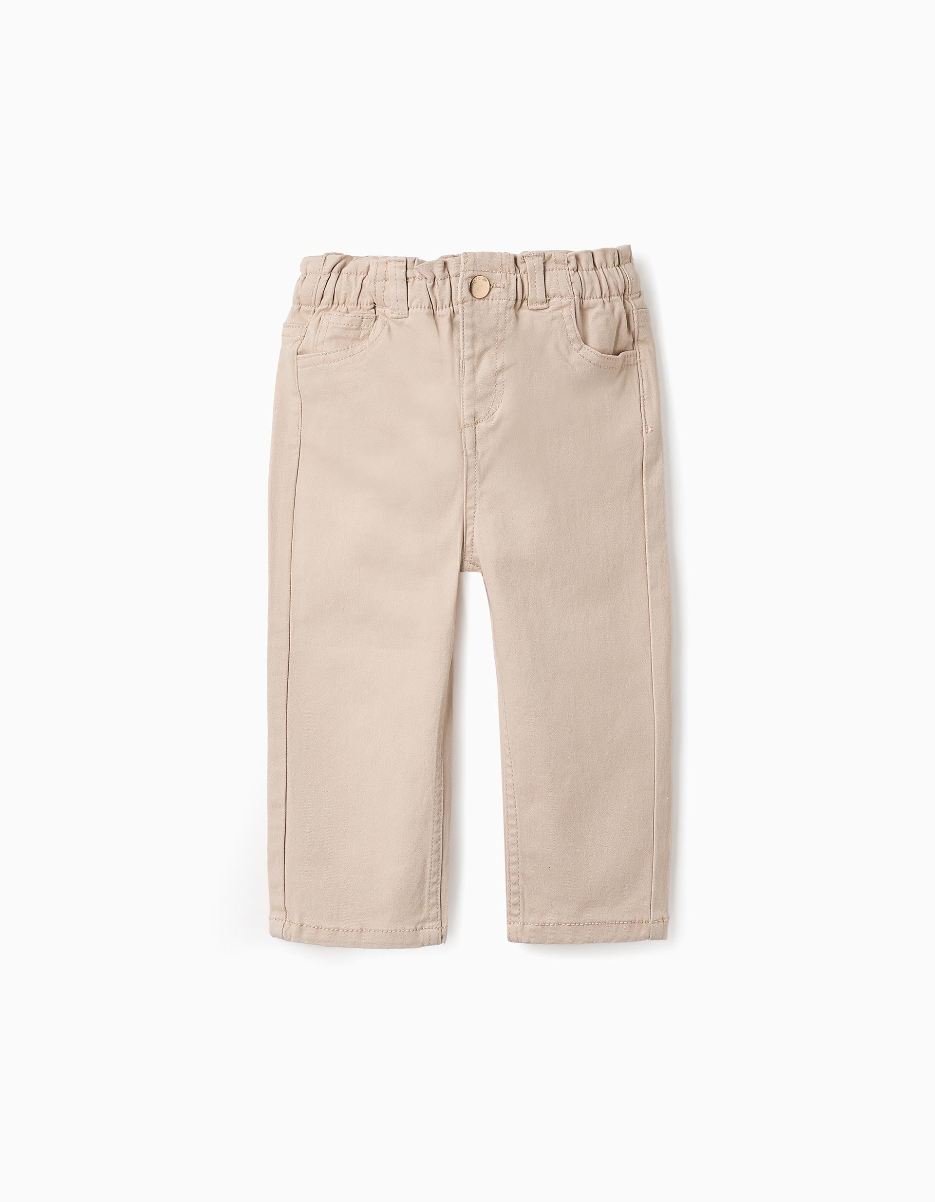 Paperbag Twill Trousers for Baby Girls, Beige