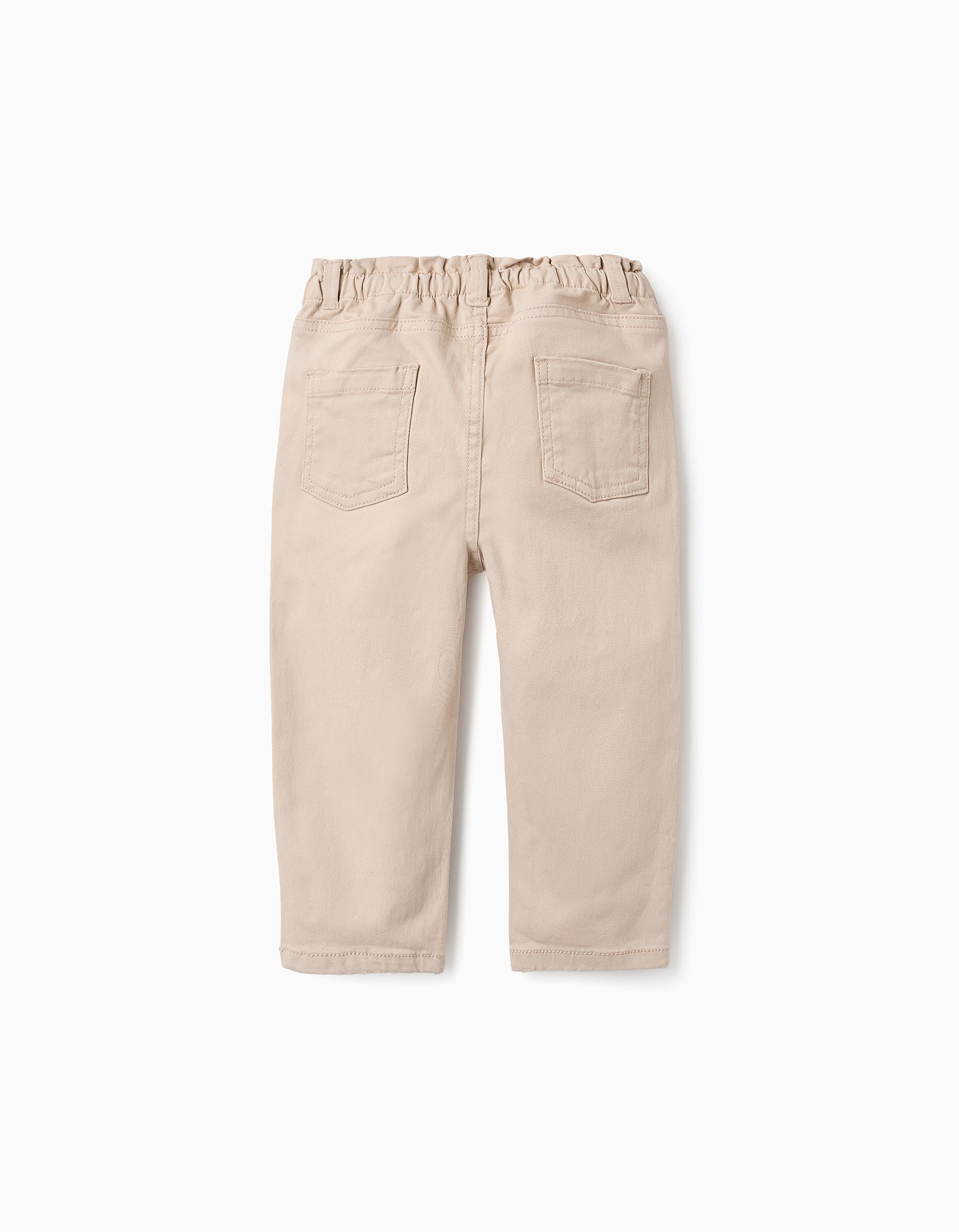 Paperbag Twill Trousers for Baby Girls, Beige