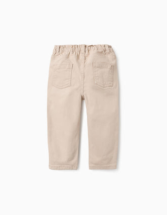 Pantalón Paperbag de Sarga para Bebé Niña, Beige