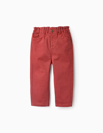 Pantalón Paperbag de Sarga para Bebé Niña, Naranja