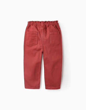 Pantalón Paperbag de Sarga para Bebé Niña, Naranja