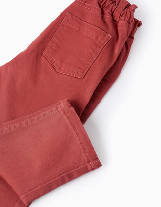 Pantalón Paperbag de Sarga para Bebé Niña, Naranja