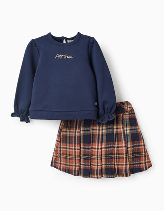 Sudadera + Falda-pantalón para Bebé Niña 'B&S', Azul/Naranja