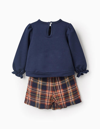 Sudadera + Falda-pantalón para Bebé Niña 'B&S', Azul/Naranja