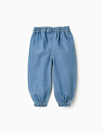 Pantalón Vaquero Baggy con Bordados para Bebé Niña, Azul