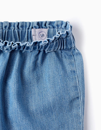 Calças de Ganga Baggy com Bordados para Bebé Menina, Azul