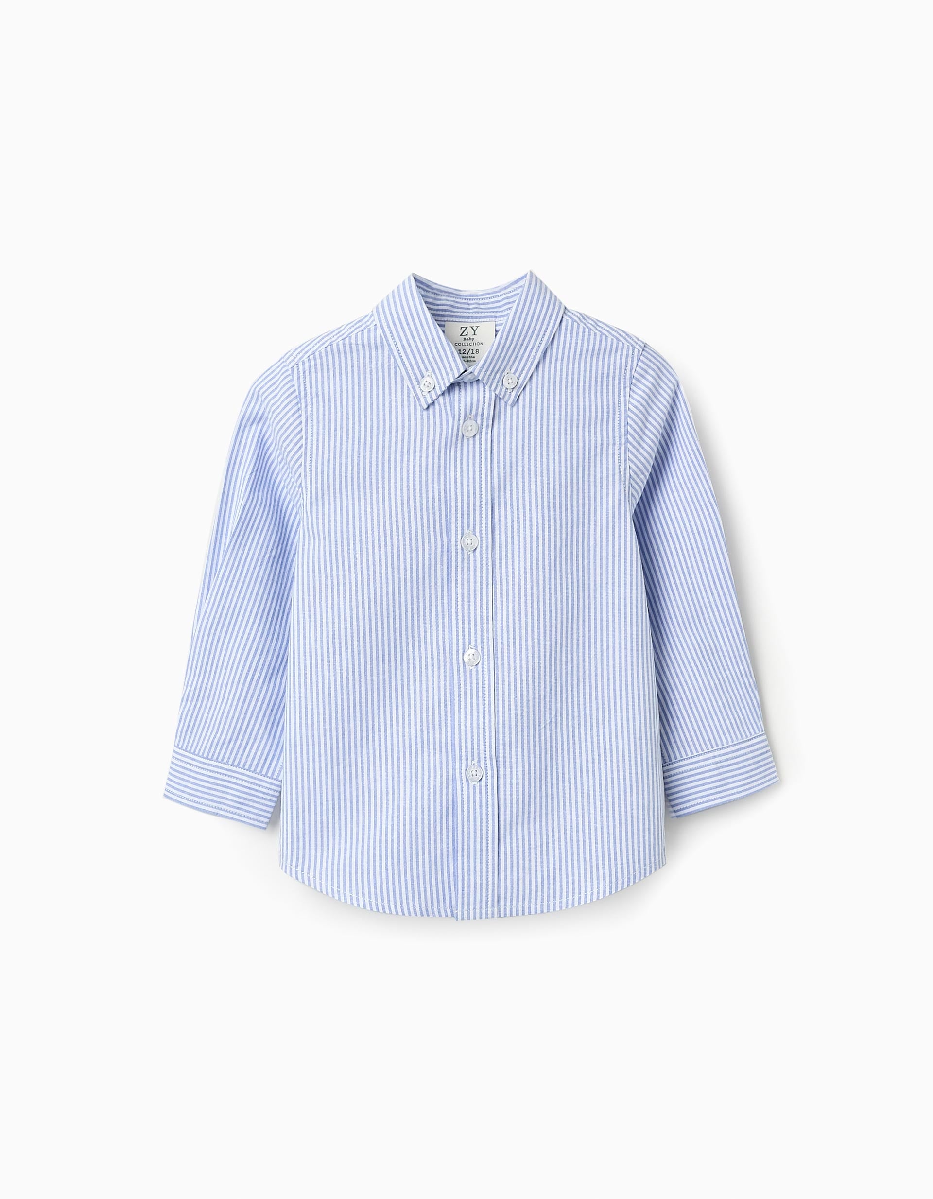 Cotton Striped Shirt for Baby Boys, White/Blue