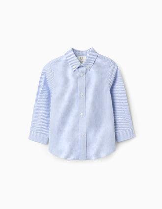 Chemise en Coton à Rayures pour Bébé Garçon, Blanc/Bleu
