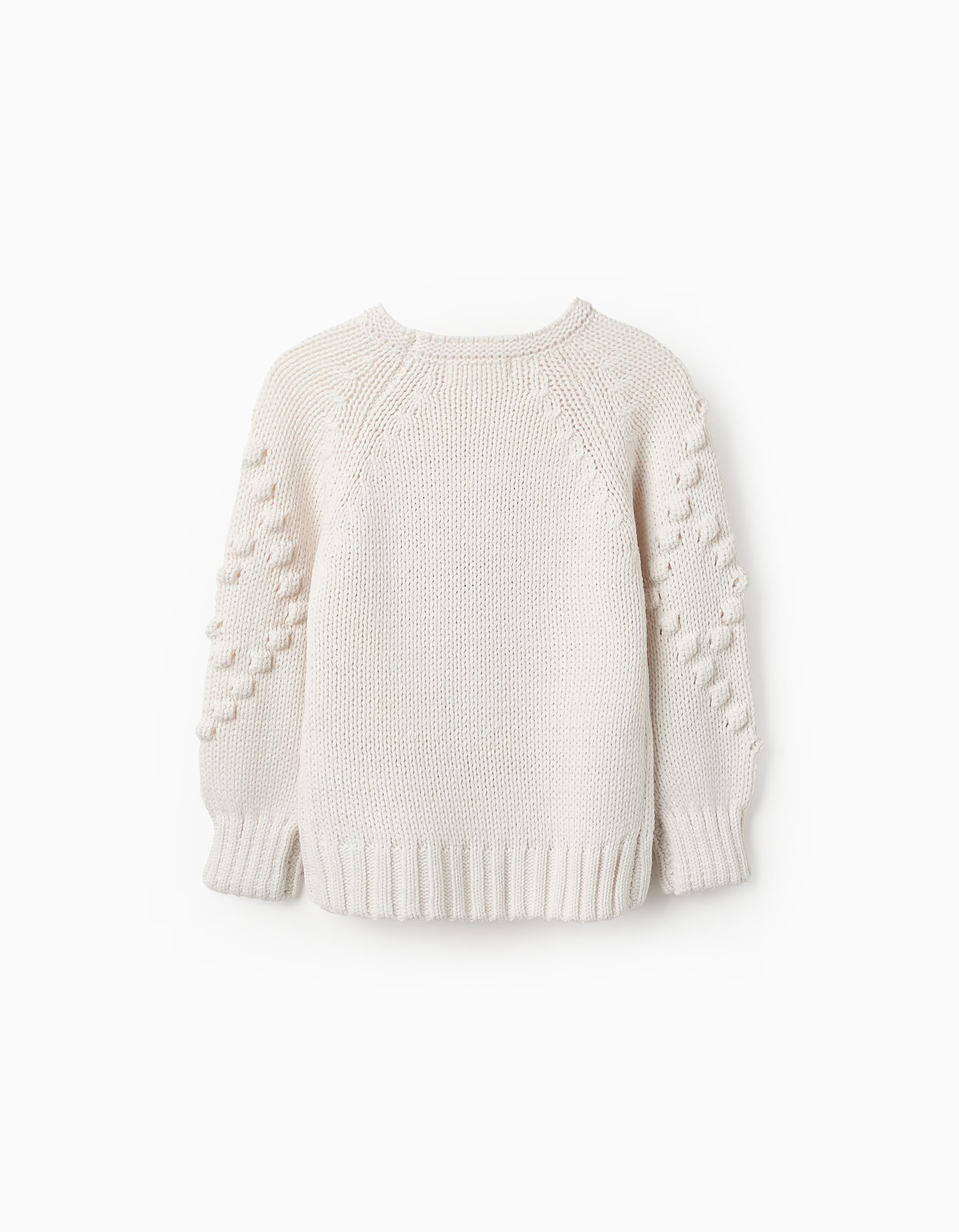 Thick Knit Jumper with Embroidery for Girls, White