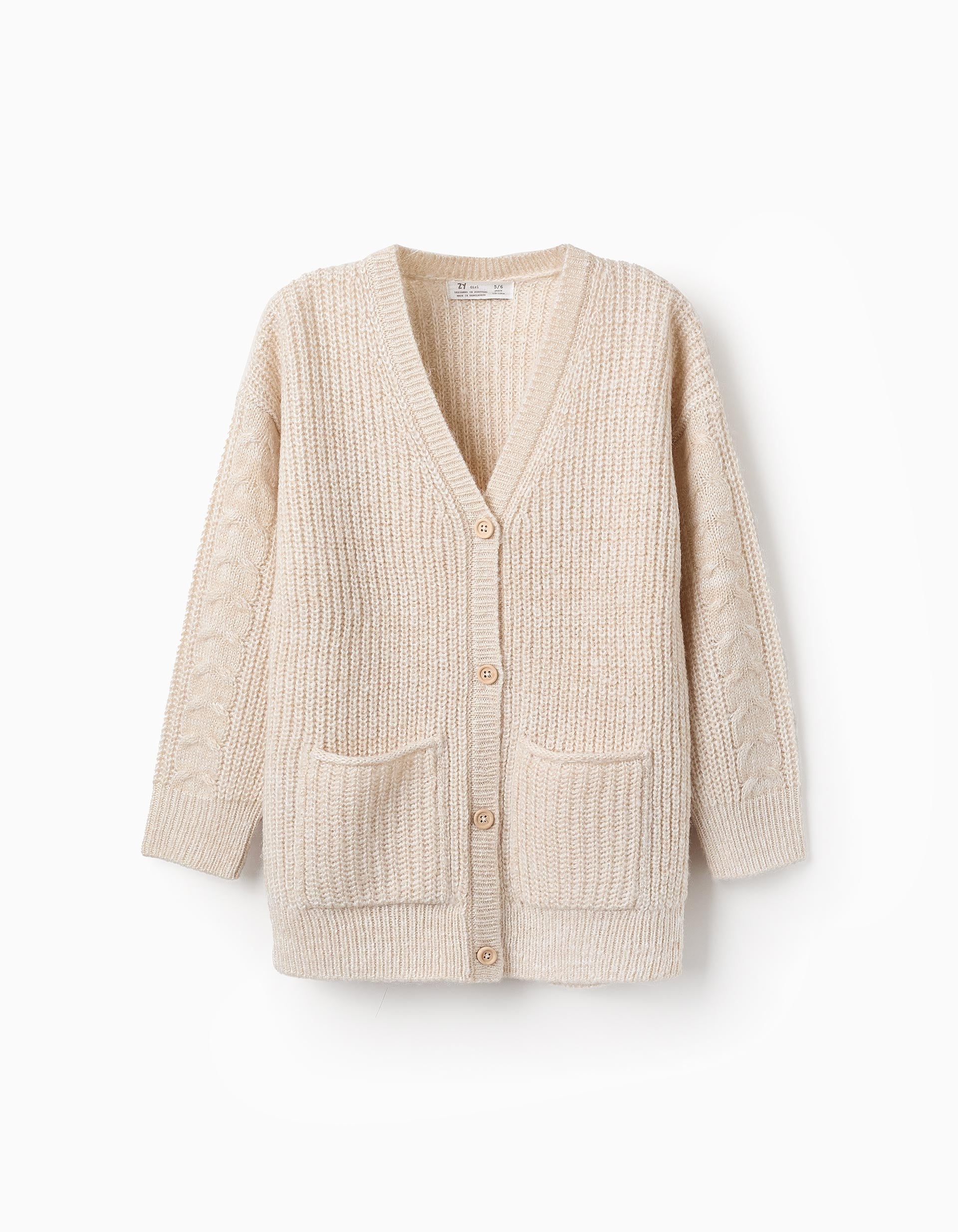 Long Cardigan for Girls, Beige