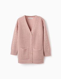 Gilet en Maille Long pour Fille, Rose