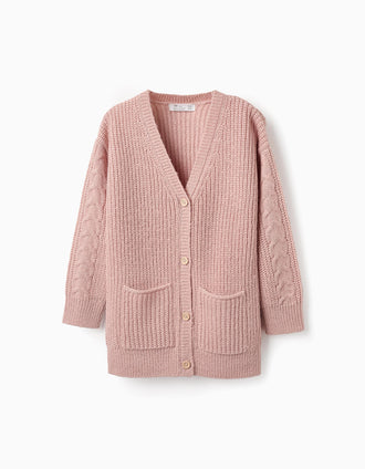 Casaco de Malha Comprida para Menina, Rosa