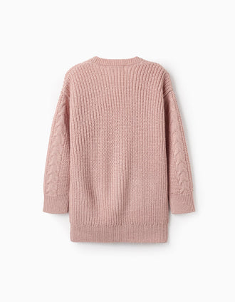 Chaqueta de Punto Larga para Niña, Rosa